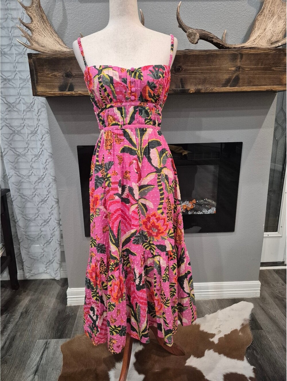 FARM RIO Leopard Forest Midi Dress Size Medium NWT - Picture 3 of 7